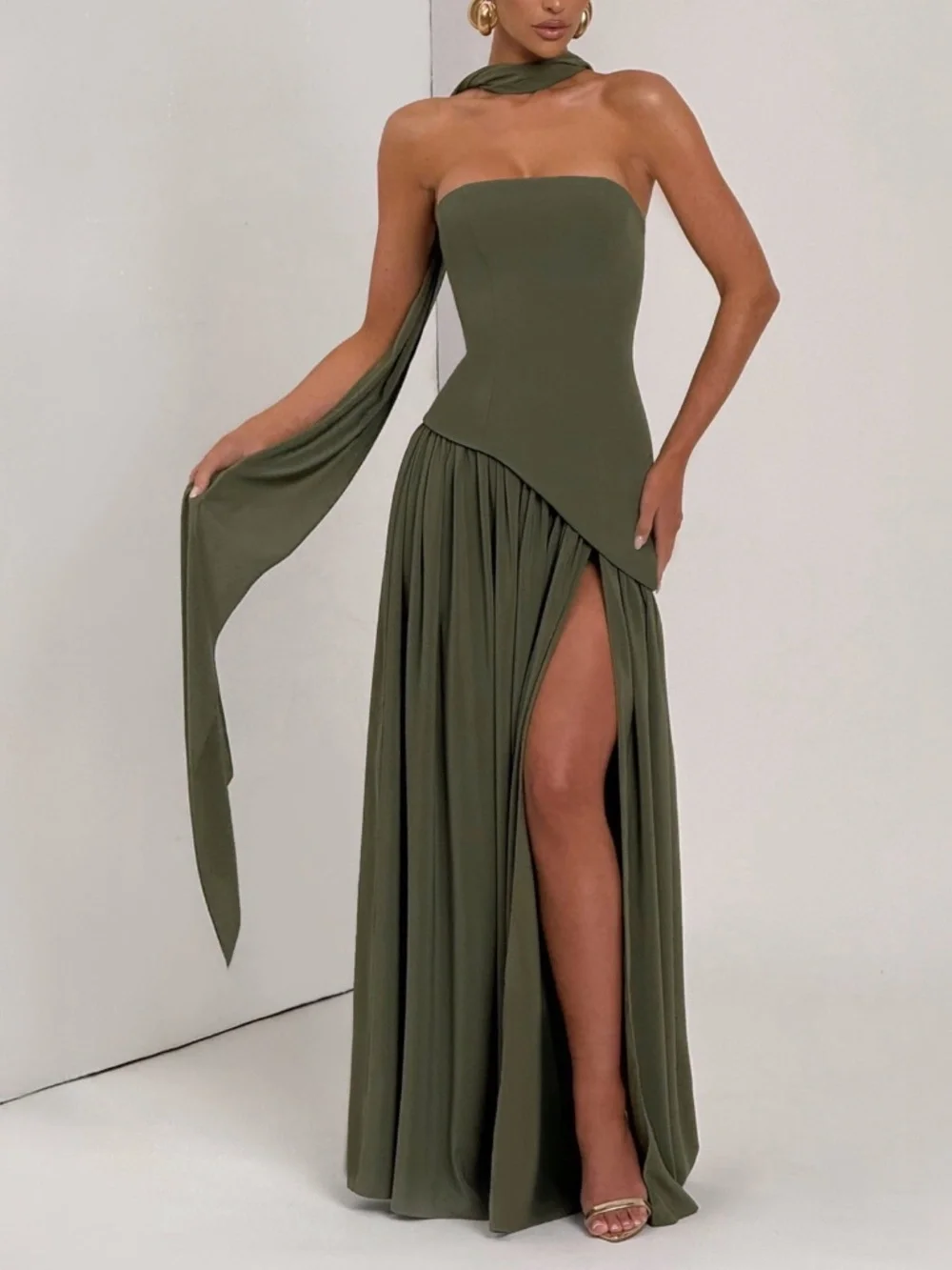 Babyboo Fashion Maliyah Maxi Dress NWT Khaki Corset Wedding Guest Formal M - Picture 3 of 16